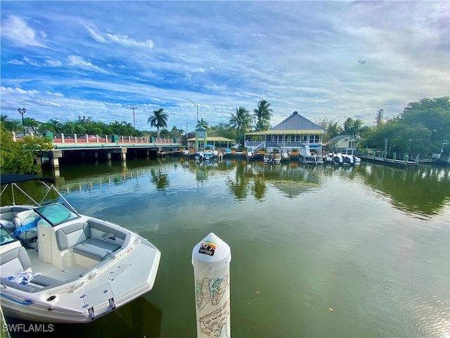 dock area featuring a water view