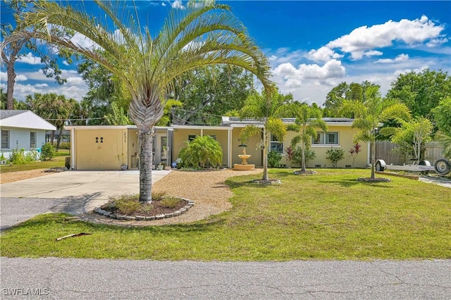 231 Kingston Dr, Fort Myers, FL 33905 - view of front of house with concrete driveway, a front lawn, stucco siding, and an attached carport