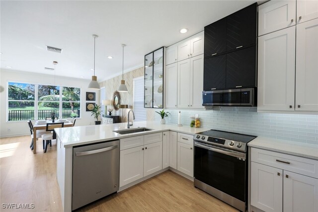 10327 Carolina Willow Dr, Fort Myers, FL 33913 - kitchen featuring stainless steel appliances, a peninsula, a sink, light countertops, and tasteful backsplash