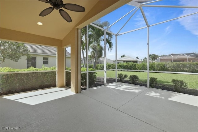 2457 Sutherland Ct, Cape Coral, FL 33991 - unfurnished sunroom featuring a ceiling fan and lofted ceiling