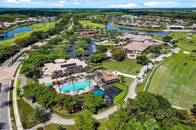 12581 Vittoria Way, Fort Myers, FL 33912 - aerial view of residential area with a nearby body of water, a golf course, and a pool area