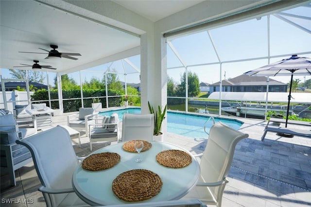 2533 SW 17th Pl, Cape Coral, FL 33914 - exterior space with ceiling fan, a fenced in pool, and a lanai