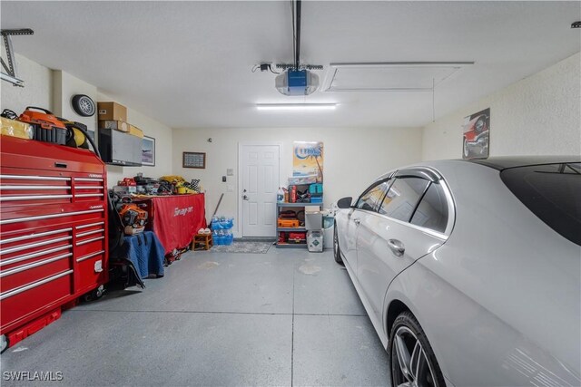 garage with a garage door opener
