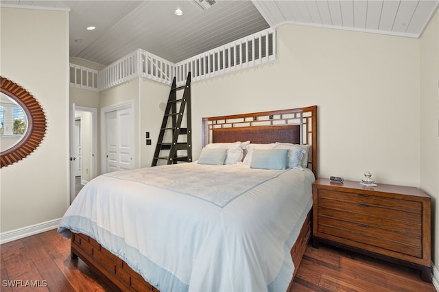 26628 Hickory Blvd, Bonita Springs, FL 34134 - bedroom featuring hardwood / wood-style floors, wooden ceiling, lofted ceiling, recessed lighting, and a closet
