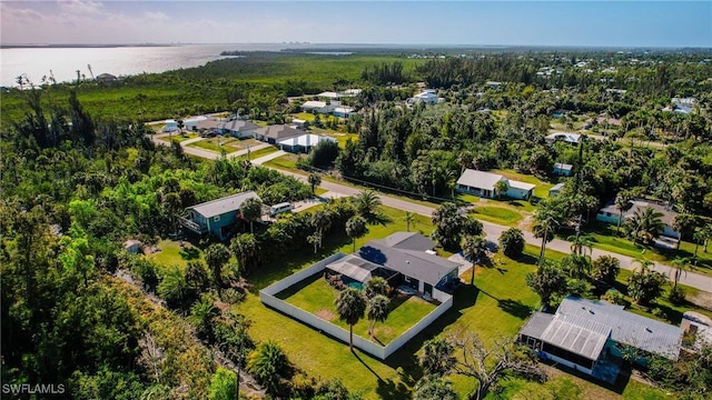 aerial view with a water view