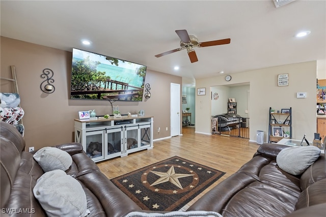 310 Trader Rd, Fort Denaud, FL 33935 - living room featuring baseboards, wood finished floors, recessed lighting, and a ceiling fan