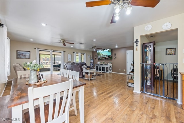 310 Trader Rd, Fort Denaud, FL 33935 - dining room featuring recessed lighting, baseboards, light wood-style floors, and ceiling fan
