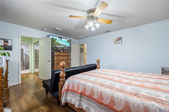 310 Trader Rd, Fort Denaud, FL 33935 - bedroom with visible vents, wood finished floors, and a ceiling fan