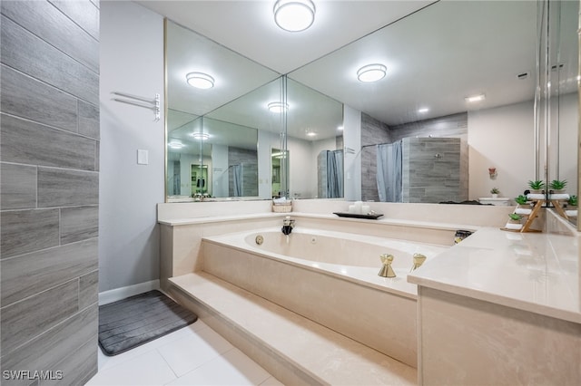 310 Trader Rd, Fort Denaud, FL 33935 - bathroom featuring a stall shower, tile patterned floors, a bath, and baseboards