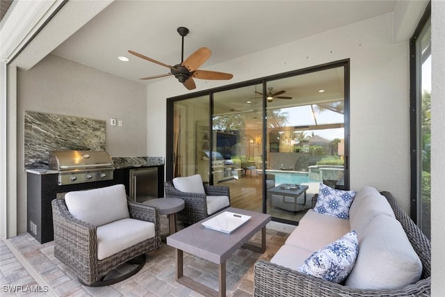 3260 Miyagi Ln, Naples, FL 34114 - view of patio featuring an outdoor hangout area, area for grilling, and a ceiling fan