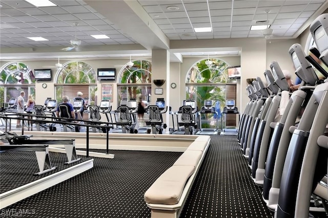 3260 Miyagi Ln, Naples, FL 34114 - workout area featuring carpet flooring, visible vents, and a paneled ceiling