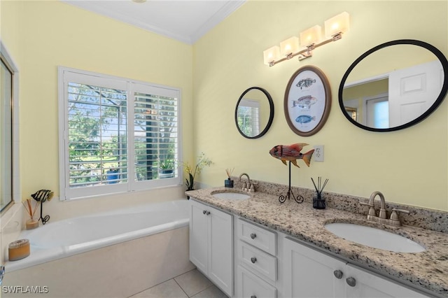 bathroom with a healthy amount of sunlight, a garden tub, and a sink