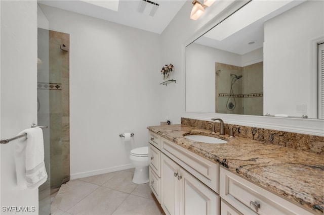 172 Via Napoli, Naples, FL 34105 - bathroom featuring a tile shower, vanity, toilet, tile patterned floors, and baseboards