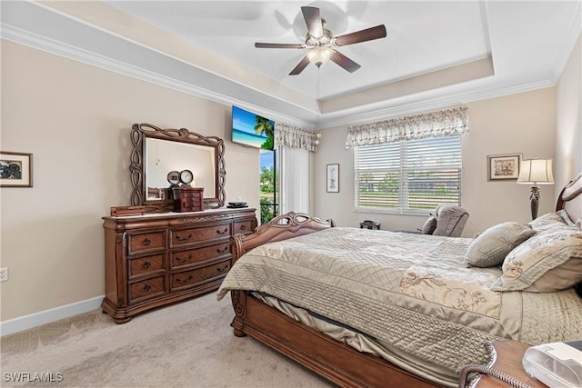 10644 Pelican Preserve Blvd # 101, Fort Myers, FL 33913 - carpeted bedroom featuring baseboards, a ceiling fan, ornamental molding, and a raised ceiling