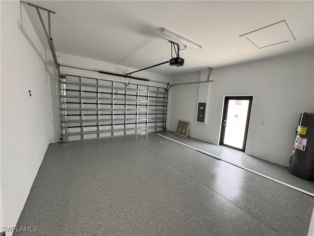 1173 Ebers St E, Lehigh Acres, FL 33974 - garage with electric water heater, electric panel, and a garage door opener