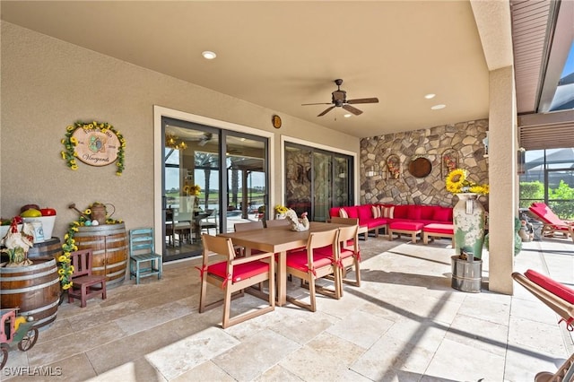 9435 Night Heron Ln, Naples, FL 34120 - view of patio featuring outdoor dining space, an outdoor hangout area, and a ceiling fan
