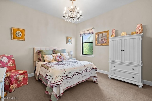 9435 Night Heron Ln, Naples, FL 34120 - bedroom with an inviting chandelier, carpet floors, and baseboards