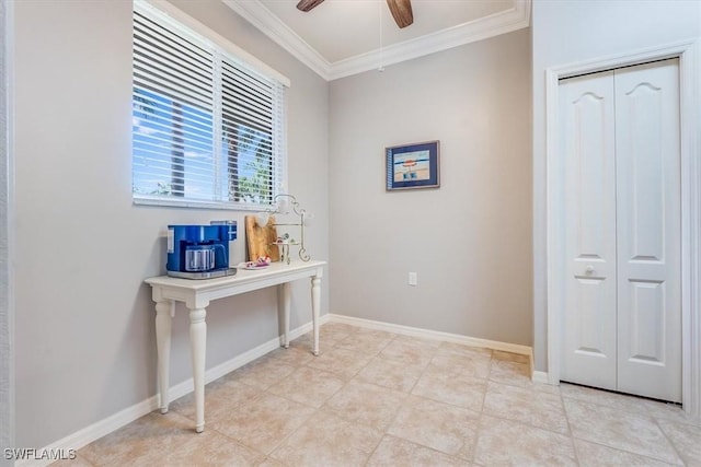 8251 Pathfinder Loop Unit 615, Fort Myers, FL 33919 - office with a ceiling fan and ornamental molding