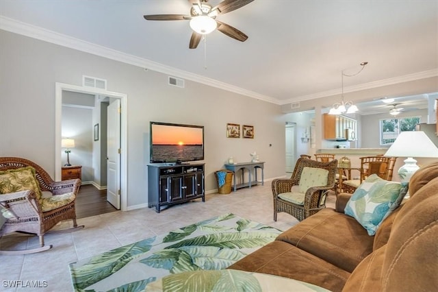 8251 Pathfinder Loop Unit 615, Fort Myers, FL 33919 - living room with ceiling fan, crown molding, and light tile patterned floors