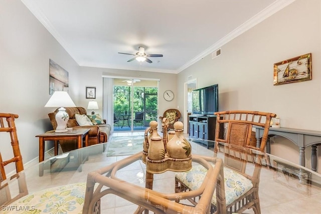 8251 Pathfinder Loop Unit 615, Fort Myers, FL 33919 - tiled living area with ceiling fan and ornamental molding