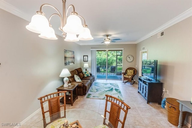 8251 Pathfinder Loop Unit 615, Fort Myers, FL 33919 - dining room featuring ceiling fan, crown molding, and light tile patterned flooring