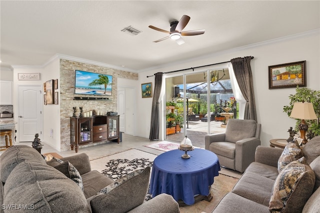 3657 Crimson Ln, Fort Myers, FL 33916 - living room with ceiling fan and ornamental molding