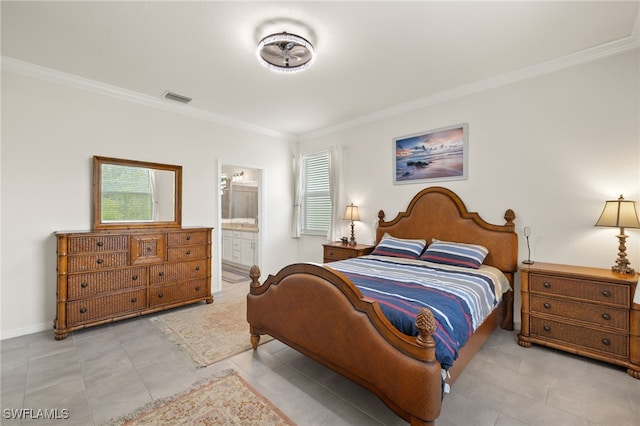 3657 Crimson Ln, Fort Myers, FL 33916 - bedroom featuring crown molding, ensuite bath, tile patterned floors, and baseboards