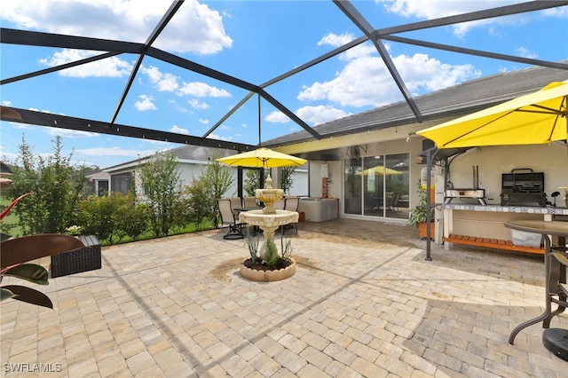 3657 Crimson Ln, Fort Myers, FL 33916 - view of patio / terrace with glass enclosure and exterior bar