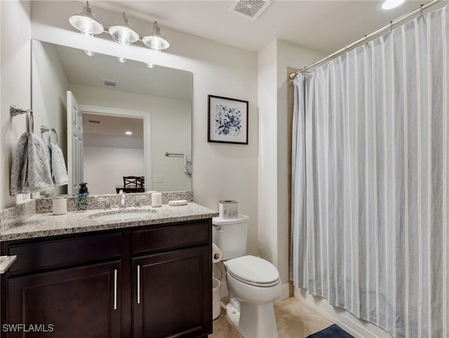14016 Hawks Eye Ct, Estero, FL 33928 - full bathroom with a shower with curtain, visible vents, toilet, and vanity
