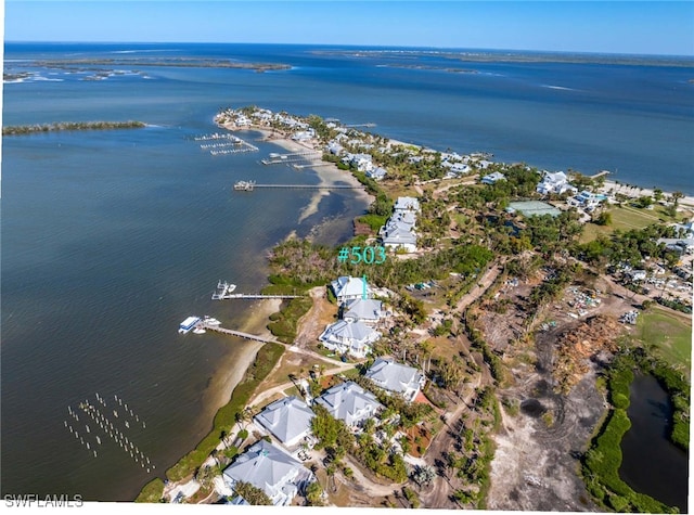 bird's eye view featuring a residential view and a water view