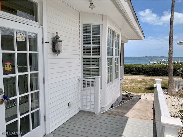 exterior space featuring a water view