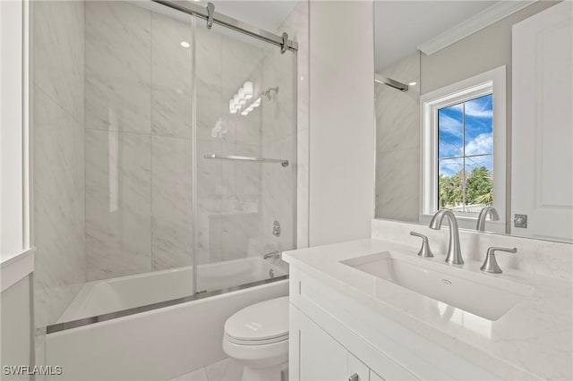 1134 Trail Terrace Dr, Naples, FL 34103 - full bath with crown molding, bath / shower combo with glass door, toilet, and vanity