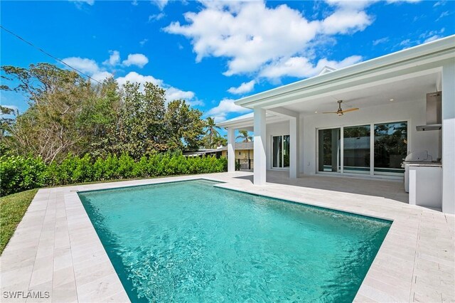 1134 Trail Terrace Dr, Naples, FL 34103 - pool with grilling area, a ceiling fan, and a patio area