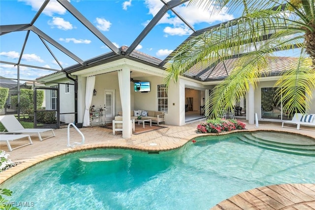 16017 Delarosa Ln, Naples, FL 34110 - pool with an outdoor hangout area and a patio area