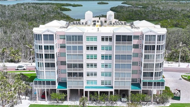 view of building exterior featuring a water view