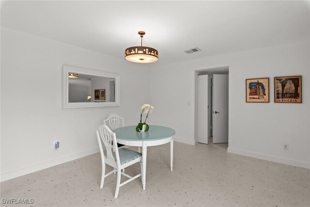 unfurnished dining area with visible vents, baseboards, and concrete flooring