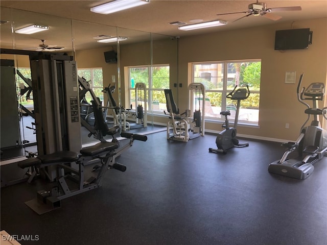 11510 Villa Grand Unit 418, Fort Myers, FL 33913 - workout area with baseboards and ceiling fan