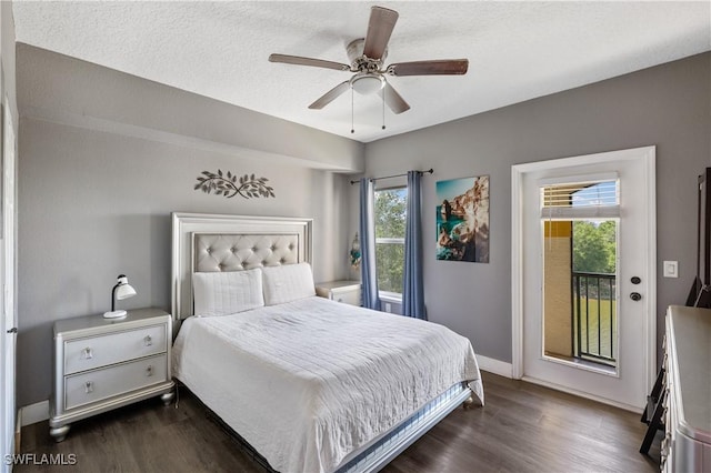 11520 Villa Grand Unit 1018, Fort Myers, FL 33913 - bedroom with access to outside, ceiling fan, baseboards, and dark wood finished floors