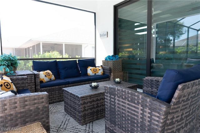 exterior space featuring an outdoor hangout area