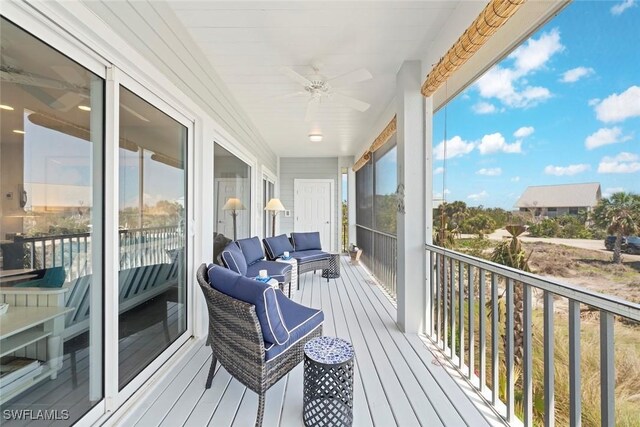 984 Black Skimmer Way, Sanibel, FL 33957 - wooden terrace featuring a ceiling fan