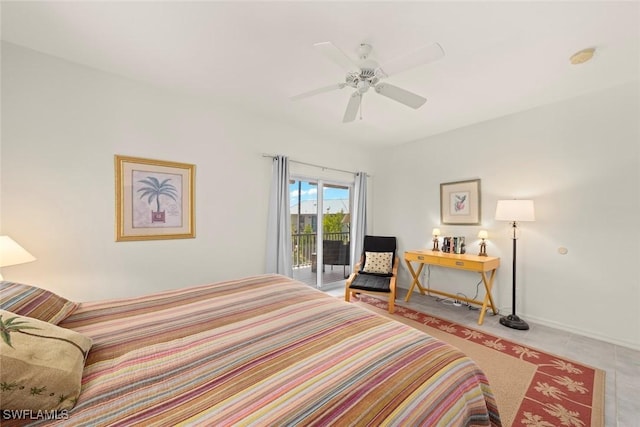 984 Black Skimmer Way, Sanibel, FL 33957 - tiled bedroom with baseboards, a ceiling fan, and access to outside