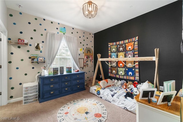 12605 Laurel Cove Dr, Fort Myers, FL 33913 - bedroom featuring baseboards, carpet flooring, and an inviting chandelier
