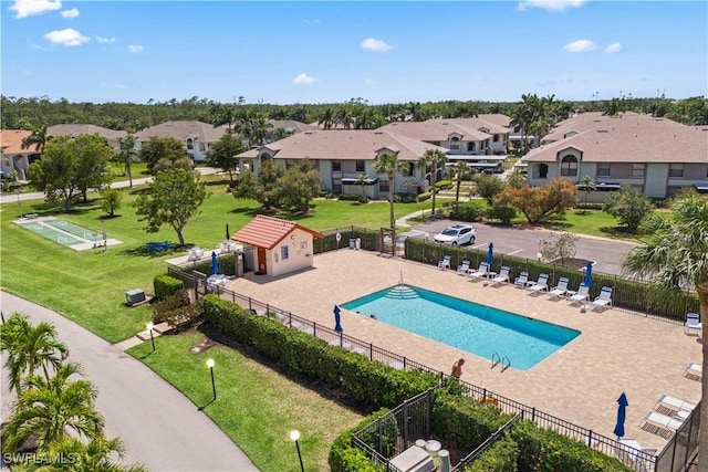 drone / aerial view with a residential view