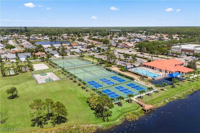 drone / aerial view featuring a water view