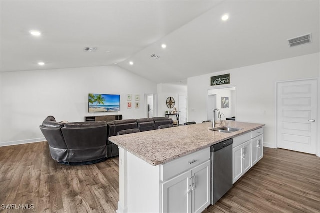 490 Windermere Dr, Lehigh Acres, FL 33972 - kitchen featuring visible vents, white cabinets, a sink, and stainless steel dishwasher