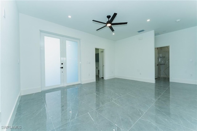 5308 4th St W, Lehigh Acres, FL 33971 - empty room featuring baseboards, recessed lighting, ceiling fan, and french doors