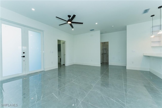 5308 4th St W, Lehigh Acres, FL 33971 - empty room with ceiling fan, baseboards, recessed lighting, and marble look tile flooring