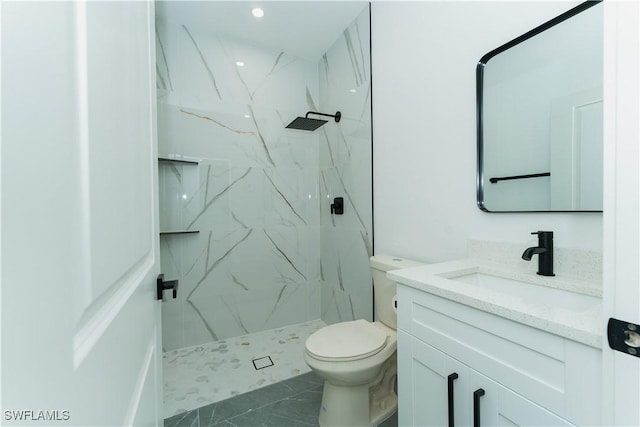 5308 4th St W, Lehigh Acres, FL 33971 - full bathroom featuring vanity, a marble finish shower, toilet, and recessed lighting