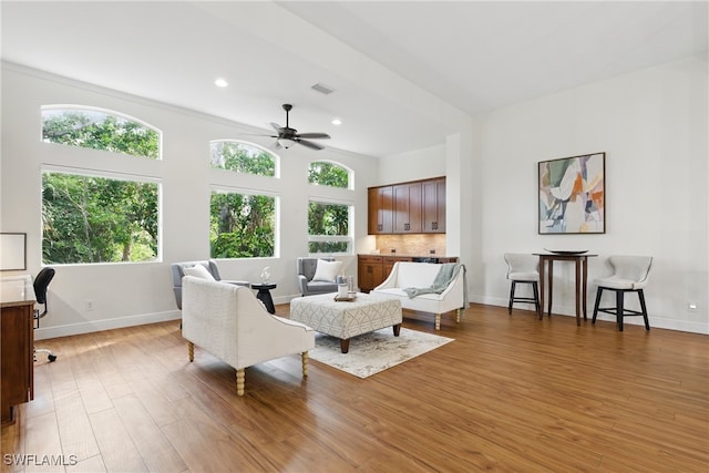 27549 Riverbank Dr, Bonita Springs, FL 34134 - living area featuring visible vents, baseboards, ceiling fan, recessed lighting, and wood finished floors