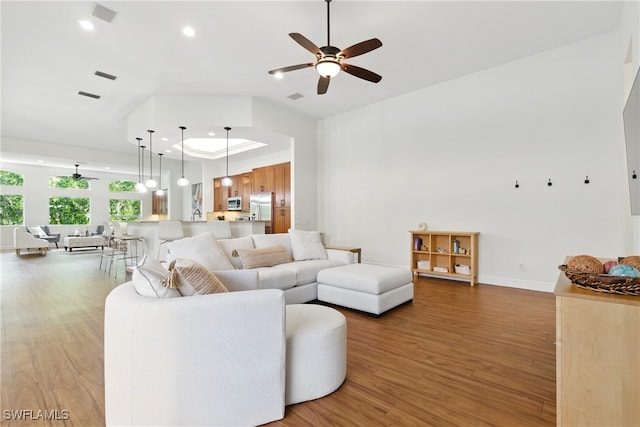 27549 Riverbank Dr, Bonita Springs, FL 34134 - living room with visible vents, recessed lighting, a ceiling fan, and light wood-style floors